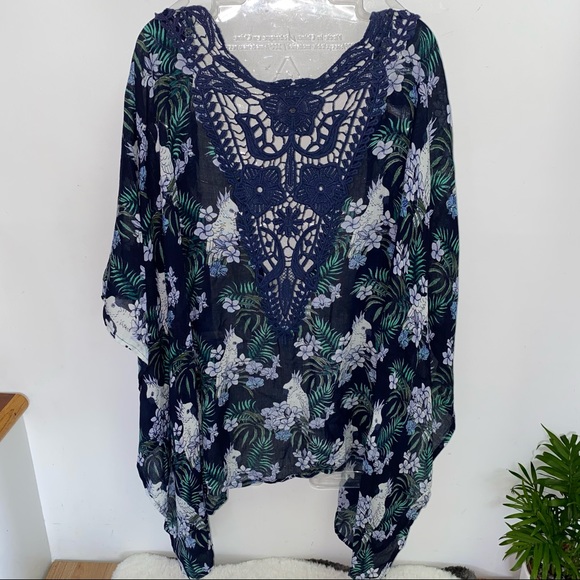 NEW Accessory St New York Blue Graphic Design Kimono Summer Coverup - Size OS - Picture 8 of 9